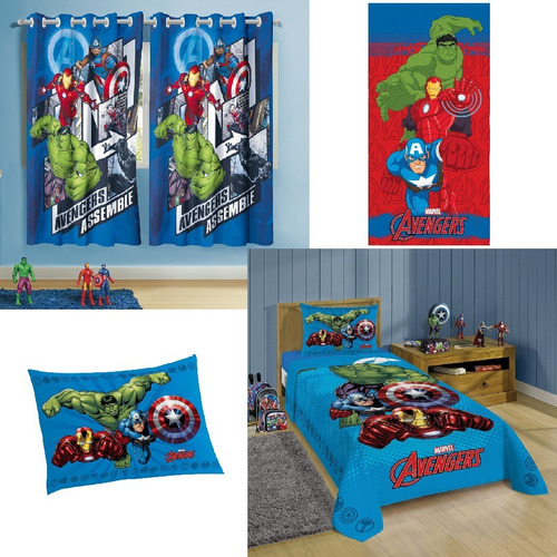 Jogo De Cama C/ 2pçs Vingadores + Cortina + Toalha Avengers