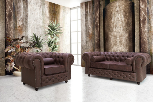 Sofá 2 Lugares + Poltrona Chesterfield Clássico Artesanal