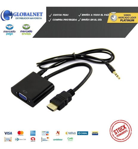 Imagen 3 de 10 de Conversor Hdmi A Vga Activo Usb Ps4 1080p Con Audio