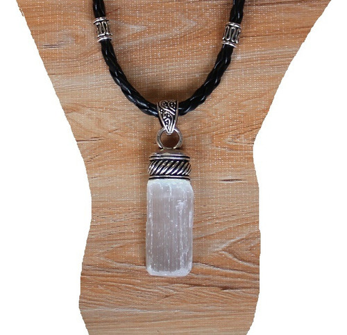 Collar Cuero Trenzado Hombre / Mujer - Dije Selenita Natur 