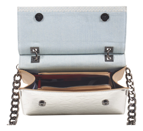 Bolsa Satchel Cloe Para Mujer Denim Detalle Cadena Color Plateado
