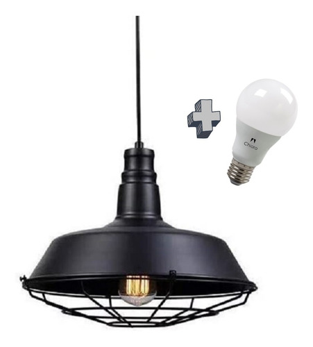 Lampara Led 12w + Campana Negra 36cm Galponera Retro Chiaro