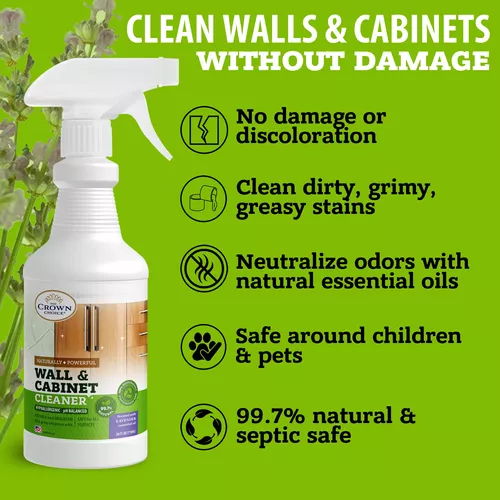  Limpiador de pared natural para paredes pintadas, techo,  gabinetes, zócalos, madera, acero inoxidable, 24 onzas, espray removedor de  manchas de lavanda, elimina la suciedad, el polvo, el olor, los aceites, la