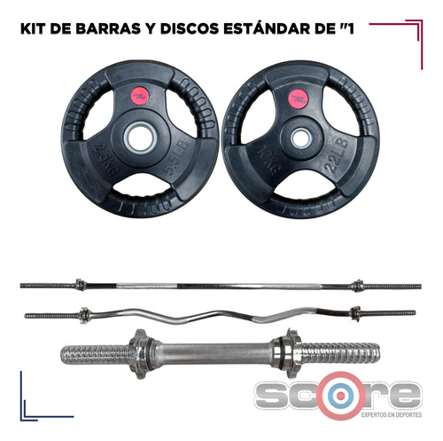 Pack Barras Manerales Discos Estándar 1 Pulgada Gym Wod Pro