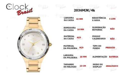 Relógio Technos Elegance Crystal Swarovski 2036mjk/4k