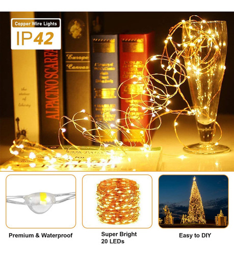 Aa Paquete De 50 Luces De Hadas Con Pilas, 3 Modos, 20 Led,