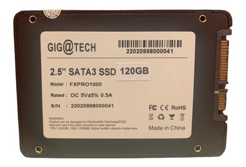 Disco Solido Interno Gigatech Sata3 Ssd 120 Gb Negro