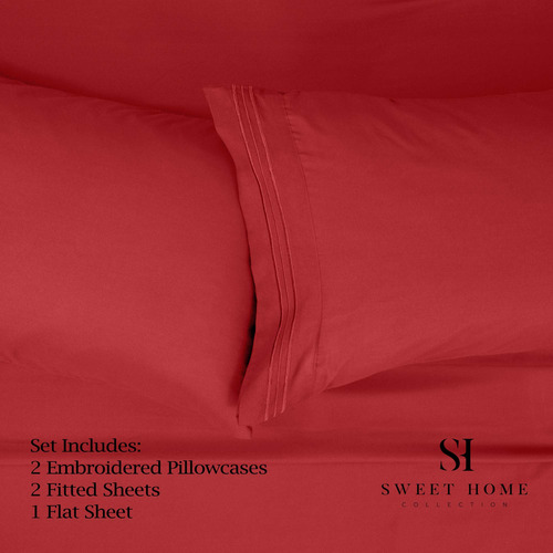 Juego De Sábanas Extrasuaves Split King Color Rojo