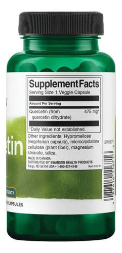 Quercetina 475mg X 60 Capsulas - Swanson Sin Sabor