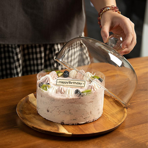 Cloche De Cristal Con Base De Madera De 20 Cm Para Postres Y