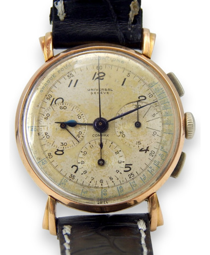 Cronógrafo Genève Compax De Cuerda Manual Oro 18kt Negro Dorado Beige (Usado)