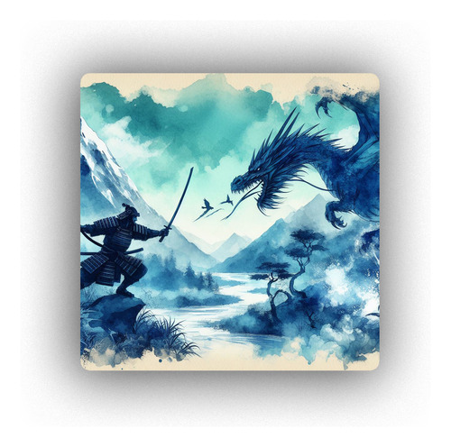 Mousepad Samurai Dragon Pelea Montaña Oriental M2