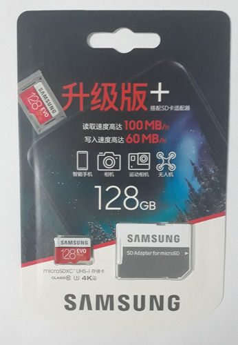 Cartão Samsung 128gb Micro Sd Evo Plus Sdxc U3 4k 100mb/s 1