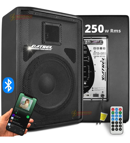 Caixa De Som 12'' 250 Rms Amplificada Bluetooth Profissional