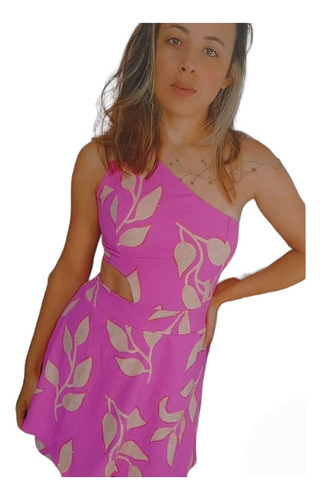 Vestido Short Saia Pink Detalhes De Flores Moda Bloqueirinha