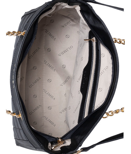 Bolsa Tote Olimba Grande Para Mujer Grande Con Cadena 52003 Negro Lisa Oro