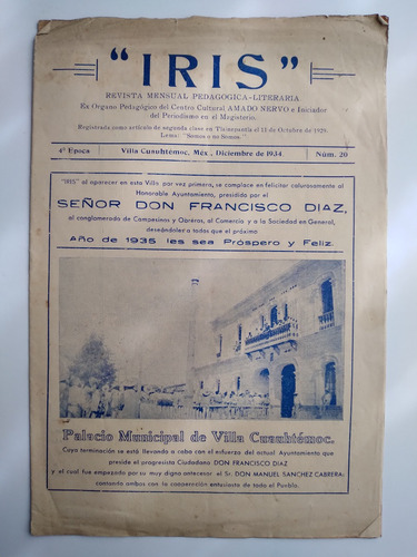 Iris Revista Pedagogica Literaria 1934 Villa Cuauhtemoc Méxi