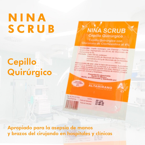 Cepillo Quirúrgico Estéril Con Solución Germicida Nina Scrub