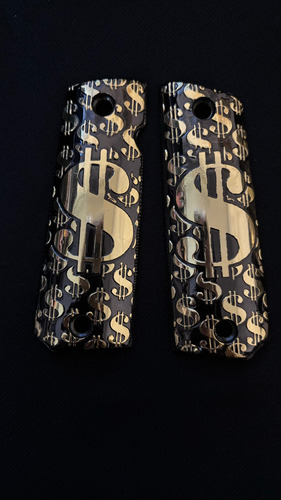 Cachas Chapeadas En Oro Para 1911 Calibre 9/45/38 Mm Negro