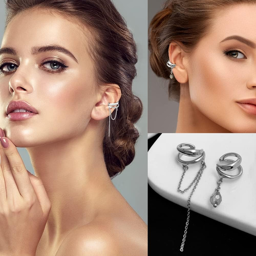 34 Piezas De Pendientes Ajustables De Oro Y Plata Para Mujer