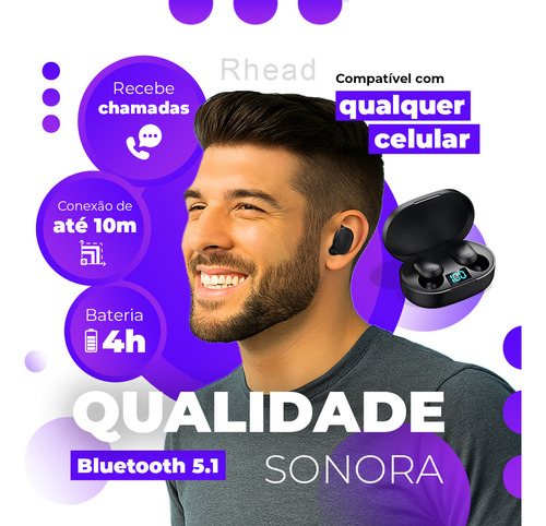 Fone De Ouvido Bluetooth Sem Fio Tws Bateria De Longa Duraçã Preto
