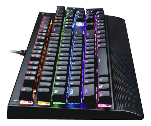 Teclado mecanico gamer Redragon Kala K557 QWERTY Outemu Brown português Brasil cor preto com luz RGB