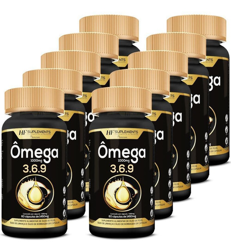 Kit 10x Omega 3 6 9 6 Peixe Linhaça Borragem Hf Suplements