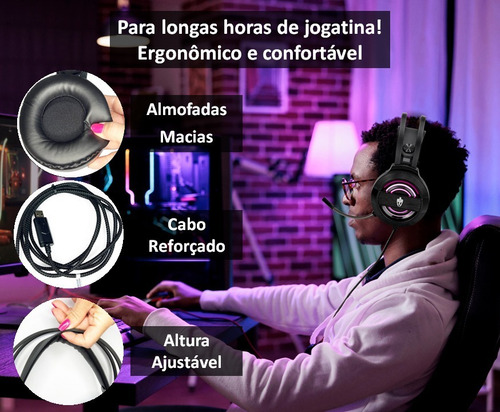 Headset Gamer Evolut Garen Eg-320 Preto Com Luz Led