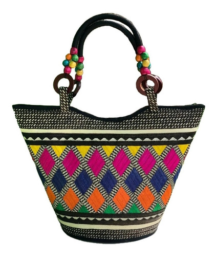 Bolsos Para Mujer Hecho Caña Flecha Diseño Rombos Multicolor