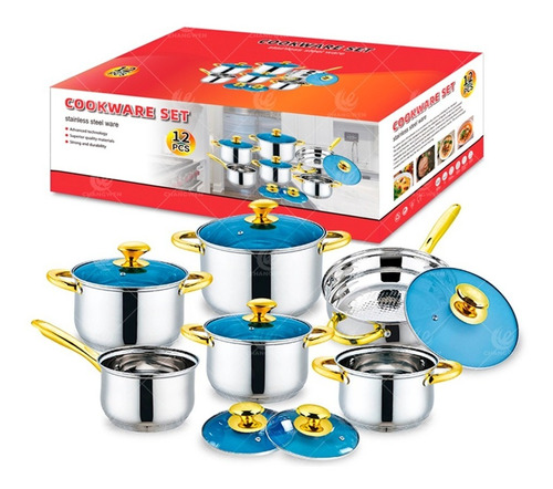 Batería De Cocina 12 Pzas Acero Inoxidable Gz-e103 Cw-e103