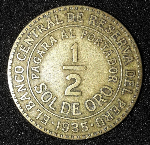 Moeda 1-2 Sol De Oro Ano 1935 Peru