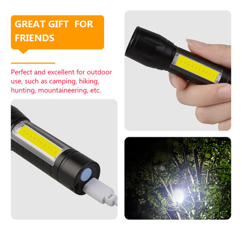 Linterna Portátil Con Carga Usb, Luz Fuerte, Enfoque, Salida