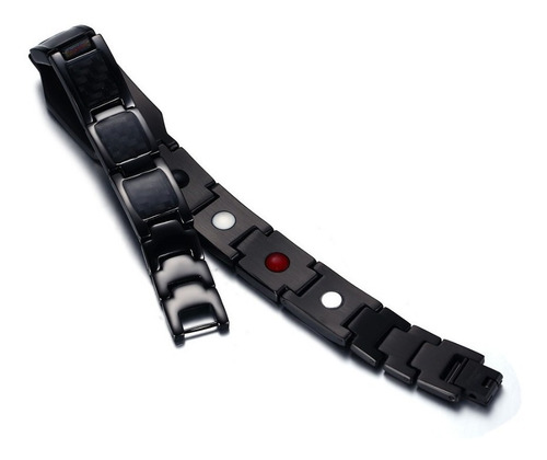 Imagen 5 de 6 de Pulsera Magnetica Acero Titanio Terapia Imanes Black Hombre