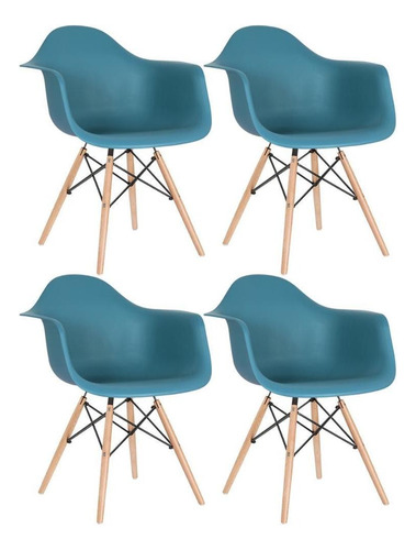 4 Cadeiras Cozinha Eames Wood Daw  Com Braços  Cores Cor Da Estrutura Da Cadeira Turquesa