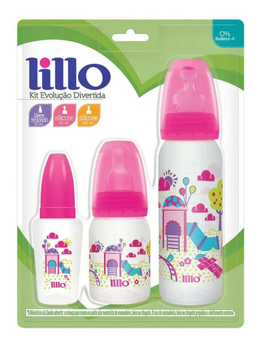 Conjuto Com 3 Mamadeiras Lillo Evolução Rosa 50/120/240ml