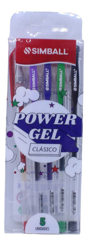 Lapicera Roller Power Gel Clásico X 5 Colores Simball 19905 