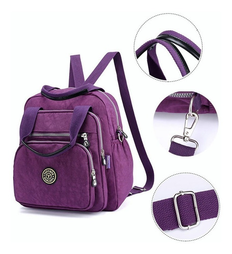 Bolsa Impermeable Dama Mochila Amplia Viaje 2 En 1 De Hombro Color Violeta