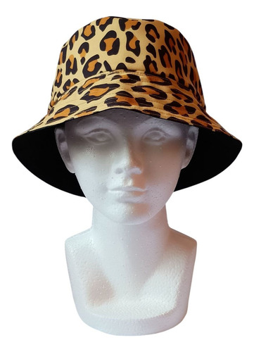 Gorra De Pescador Doble Vista Reversible Negro / Leopardo Negro Unitalla