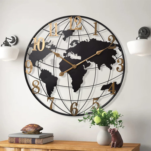 Reloj De Pared Grande Con Mapa Del Mundo, Reloj Moderno Mini