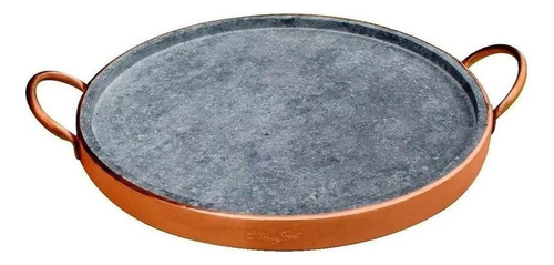 Forma De Pizza Em Pedra Sabão Com Alça De Cobre 36,0 Cm