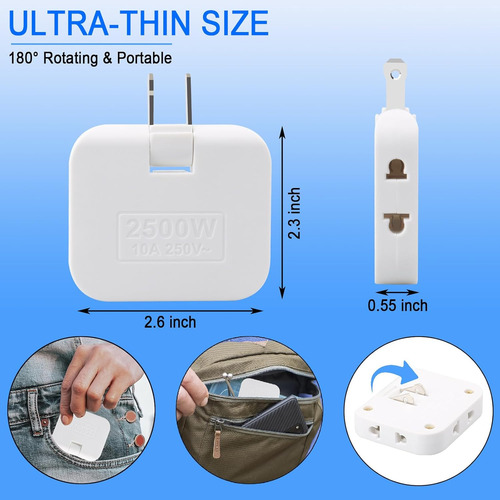 2 Enchufe Adaptador 10a 2500w Multiple Plano Universal