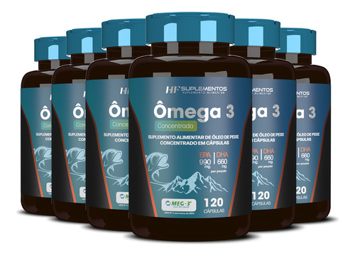 6x Omega 3 Concentrado 120 Caps Hf Suplementos