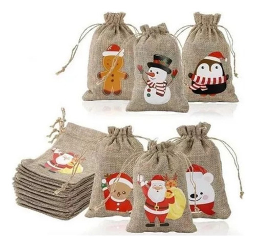 - 48 Bolsas De Cordón De Yute Para Decoración De Navidad Y