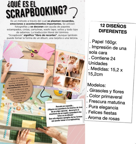 Imagen 3 de 10 de Papel Scrapbooking Estampado Decoración Álbum X 24u De 15x15
