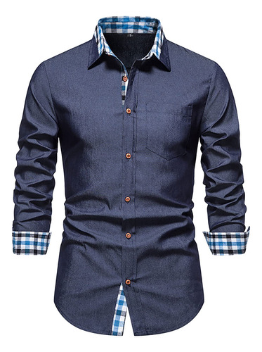 Camisa Manga Larga Para Hombre Estilo Retazo Ajustada Casual