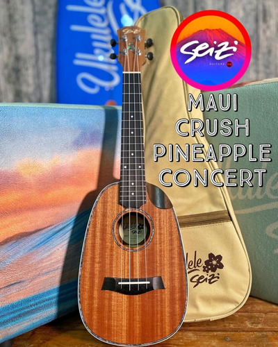 Ukulele Seizi Maui Crush Pineapple Concert Elét. Sapele Bag
