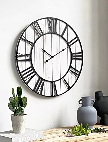 Reloj de pared grande, reloj de pared rústico envejecido, reloj de pared de  madera blanco silencioso para decoración de sala de estar (24 pulgadas)