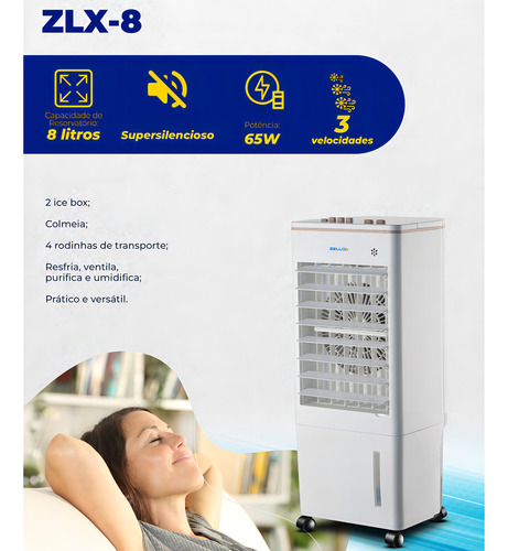 Climatizador De Ar Portátil Zellox Zlx-08 65w 08 Litros Cor Branco