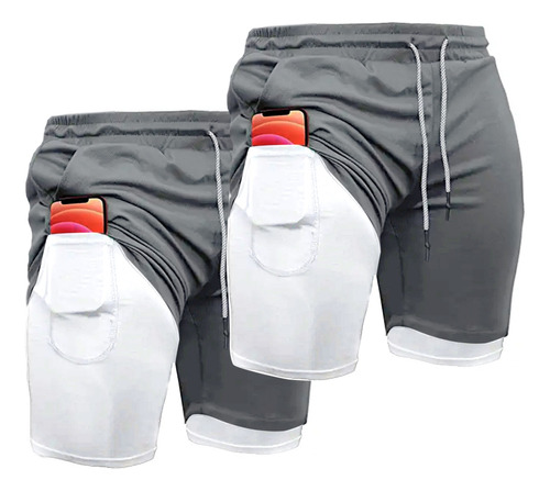 2pzs Gimnasio Short Con Licra Deportiva 2 En 1 Hombre Correr