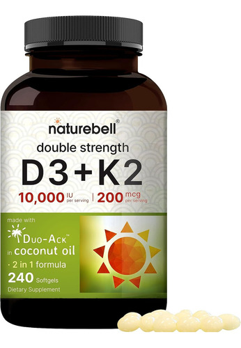 Vitamina D3 10,000 + K2 200mcg 240 Unidades Eg D115 Sabor Sin Sabor